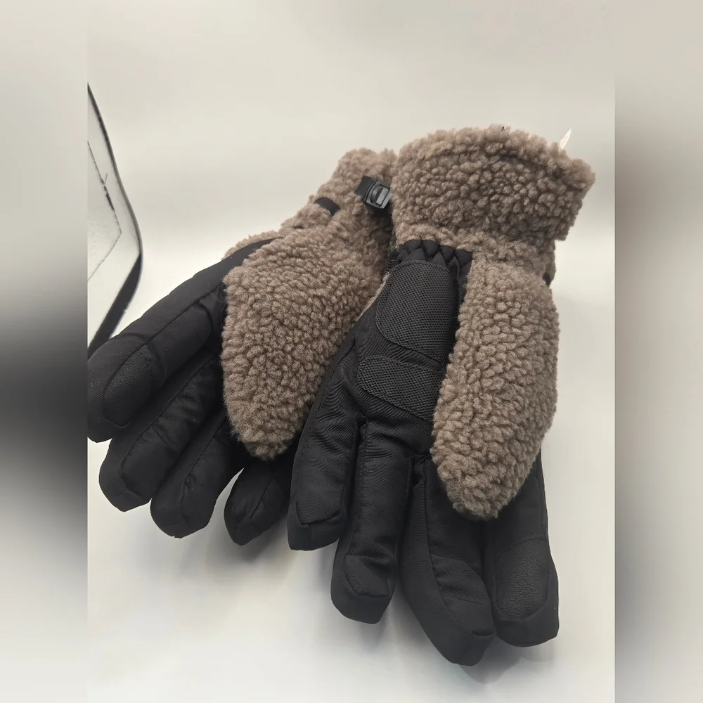 Ozark Trail Kids Gray and Brown Plush Ski Gloves